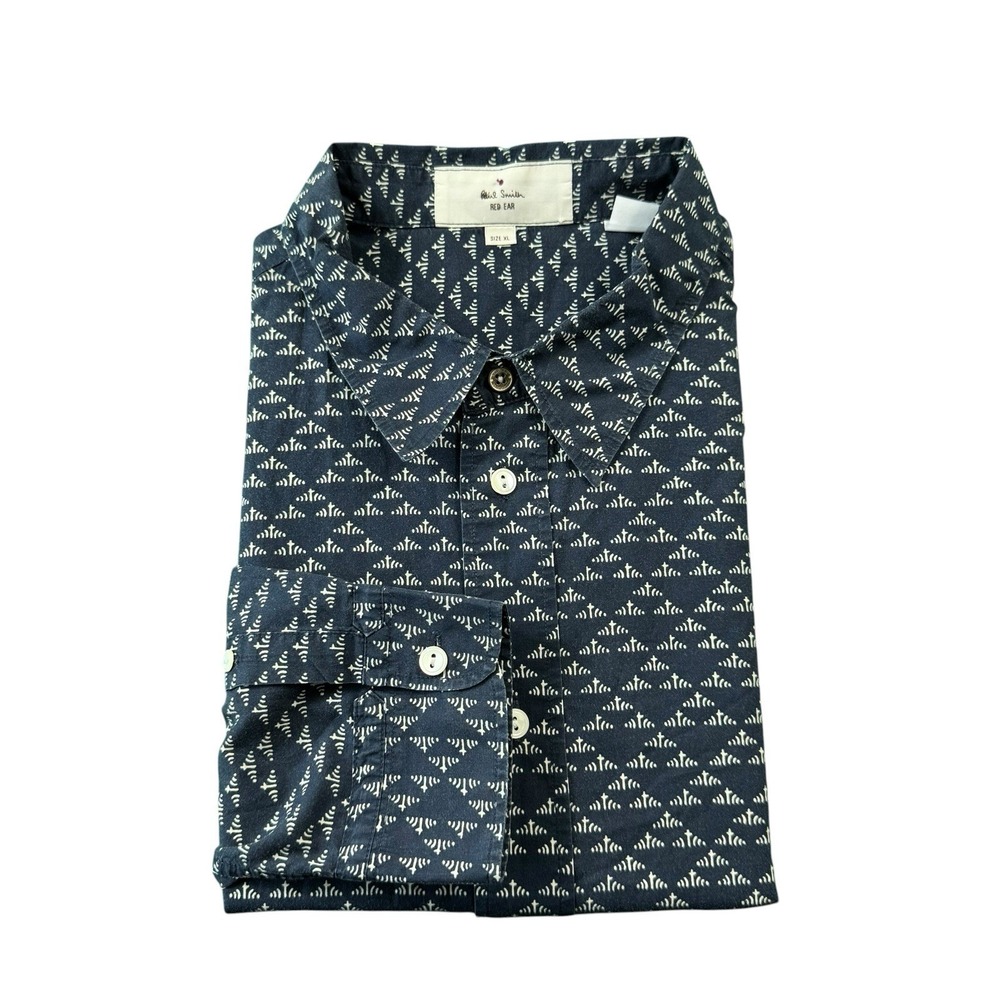 Paul Smith Red Ear Blue Brown Geometric Cotton L/S Men's Button Front Shirt XL